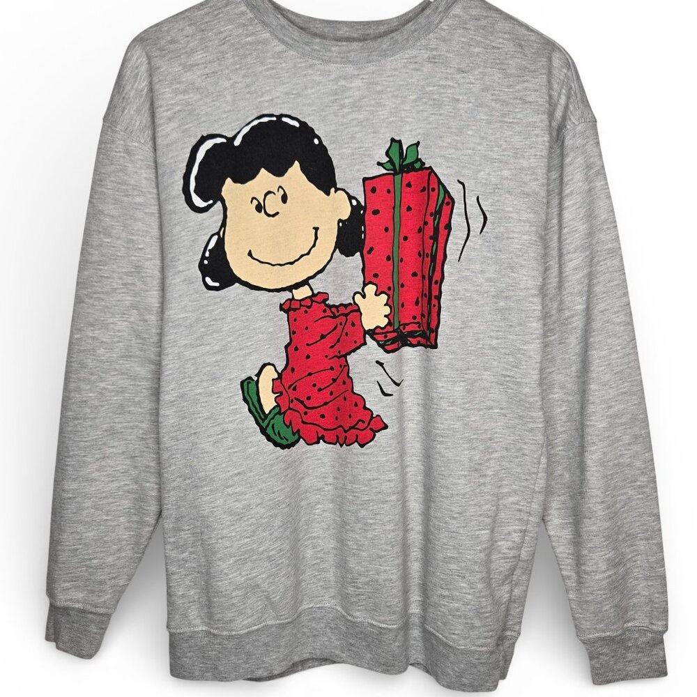 Peanuts‎ Lucy Christmas Present Sweatshirt Grey Chunky Graphic Retro M